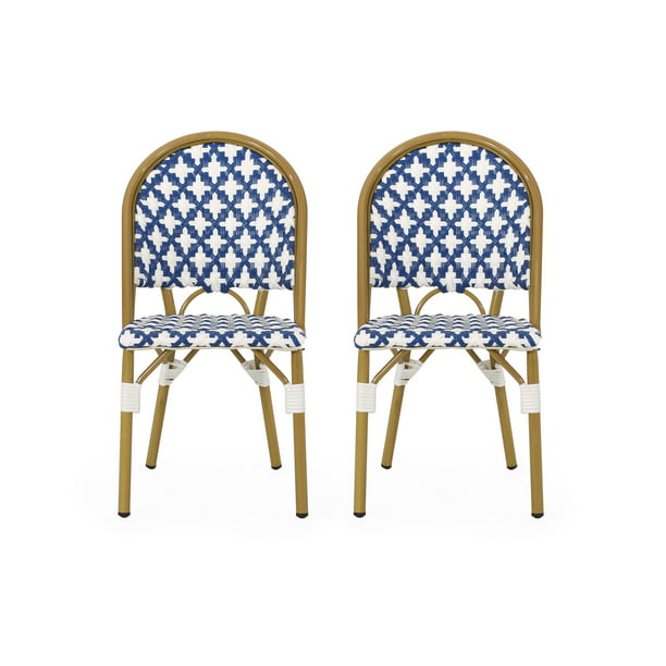 Blue Bamboo Print Finish Christopher Knight Home 313258 Anastasia Outdoor French Bistro Chair White Set of 2